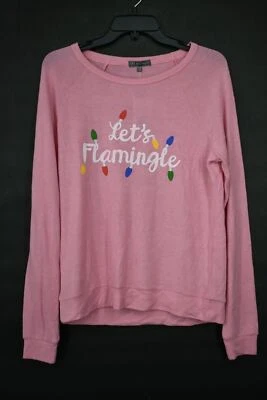 PJ Salvage Womens Pink Lets Flamingle Sleep Shirt Loungewear Long Sleeve Small - Image 1 of 4