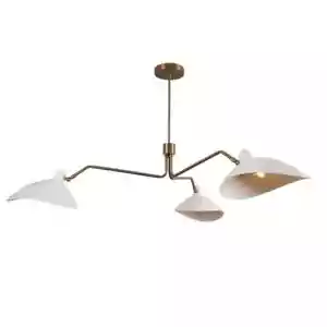 Chandelier 3 Light Curved Shade Mid Century Modern Brass Ceiling Fixture Light - Picture 1 of 3