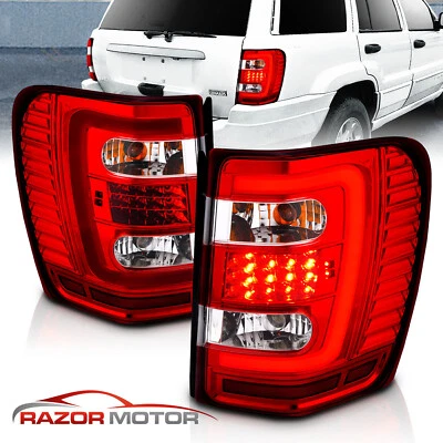 [LED C Light Bar]1999-2004 For Jeep Grand Cherokee Red Brake Tail Lights Pair - Image 1 of 4