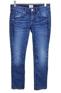 Hudson Jeans 2 / 26 Bacara Crop Straight Leg Cuffed Flap Pocket Dark Wash Flood - Picture 1 of 15