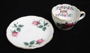 Golden Crown E&R Germany Mini Tea Cup & Saucer Birth Flower June Rose Vtg - Picture 1 of 7