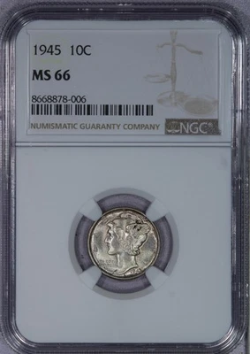 1945 Mercury Dime 10c NGC MS66 - Image 1 of 4