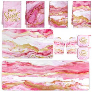 10 Pcs Marble Farmhouse Kitchen Decor Accessories Set Marble Kitchen Dish Tow... - Foto 1 di 7