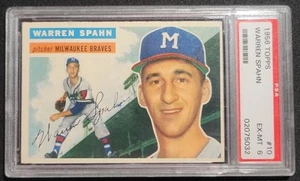 Warren Spahn 1956 Topps #10 PSA 6 (espalda blanca) Milwaukee Braves MLB HOF - Imagen 1 de 2