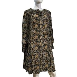 Antik Batik Brown Mustard Floral Sheer Shift Dress Size L - Picture 1 of 5