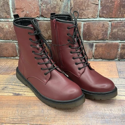 Botas para mujer Olivia + Kate Fern talla 10 rojas negras NUEVAS NUEVAS SIN ETIQUETAS cuero sintético borgoña Foto 1 de 4