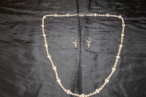 DOBBS Sterlingsilber 10K & Gold Halskette Ohrringe 1,25" Perlen 22" Kette - Bild 1 von 15