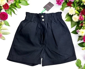 Betsy Negro Bolsa de Papel Pantalones Cortos Talla Pequeña Cintura Elástica Puños 3" Entrepierna Nuevo - Imagen 1 de 5