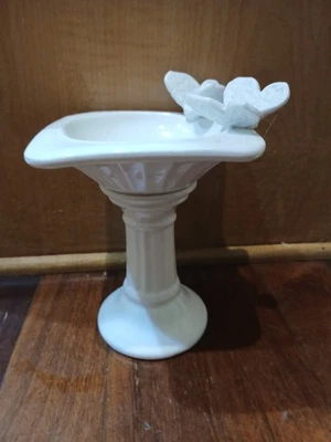 Tall White Porcelain Pedestal Soap Dish With Butterflies - Image 1 of 4