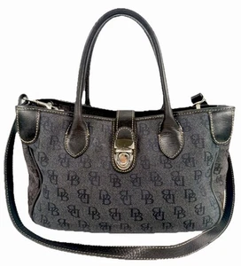 Dooney & Bourke Black Monogram Double Handle Silver Buckle Satchel Shoulder Bag - Picture 1 of 18
