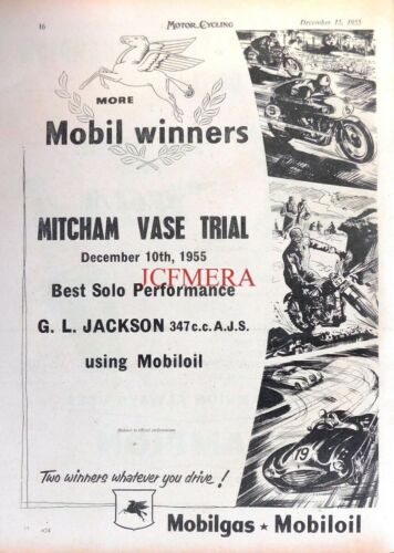 Mobiloil & Mobilgas Petrol 1955 Advert - G L JACKSON, 'Mitcham Vase Trial'