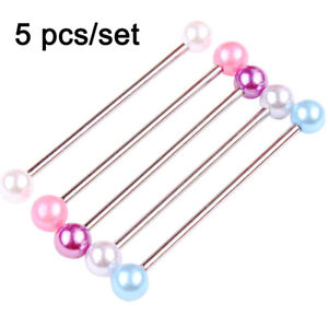 5PC Mix Color Pearl Industrial Barbell Ring 316L Surgical Steel Bar Ear Piercing
