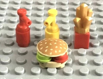 LEGO Burger Hamburger Cheeseburger & Fries, Ketchup and Mustard McDonald’s Food - Image 1 of 3