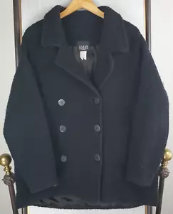 VTG EILEEN FISHER Size Medium Womens Boucle Wool Pea Coat Made in USA Black NYC - Picture 1 of 15
