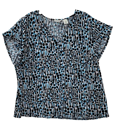 Laura Ashley Woman's Multicolor Leopard Print Plus Size 3X Short Cap Sleeves Top - Image 1 of 4