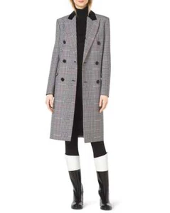 MICHAEL KORS sz S Prince of Wales Check Wool Coat with Velvet Collar - Picture 1 of 5