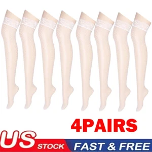 4Pair White Women Stockings Lace Mesh High Thigh Fishnet Sexy Long Pantyhose HOT - Picture 1 of 17