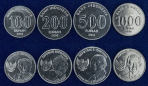 INDONESIA COMPLETE COIN SET 100 + 200 + 500 + 1000 Rupiah 2016 KM71-74 UNC LOT 4 - Picture 1 of 2