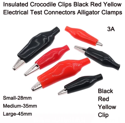 Insulated Crocodile Clips Black Red Yellow Electrical Test Connectors 3A S M L - Image 1 of 4