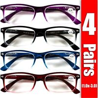 4 Pair Rectangular Spring Hinge Power Reading Reader Glasses For Mens Womens 1-3