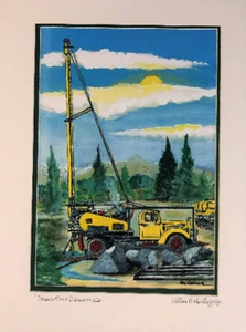 Water Well Drilling Rig Truck Art Print Mack oil well double matted wall decor - Picture 1 of 3