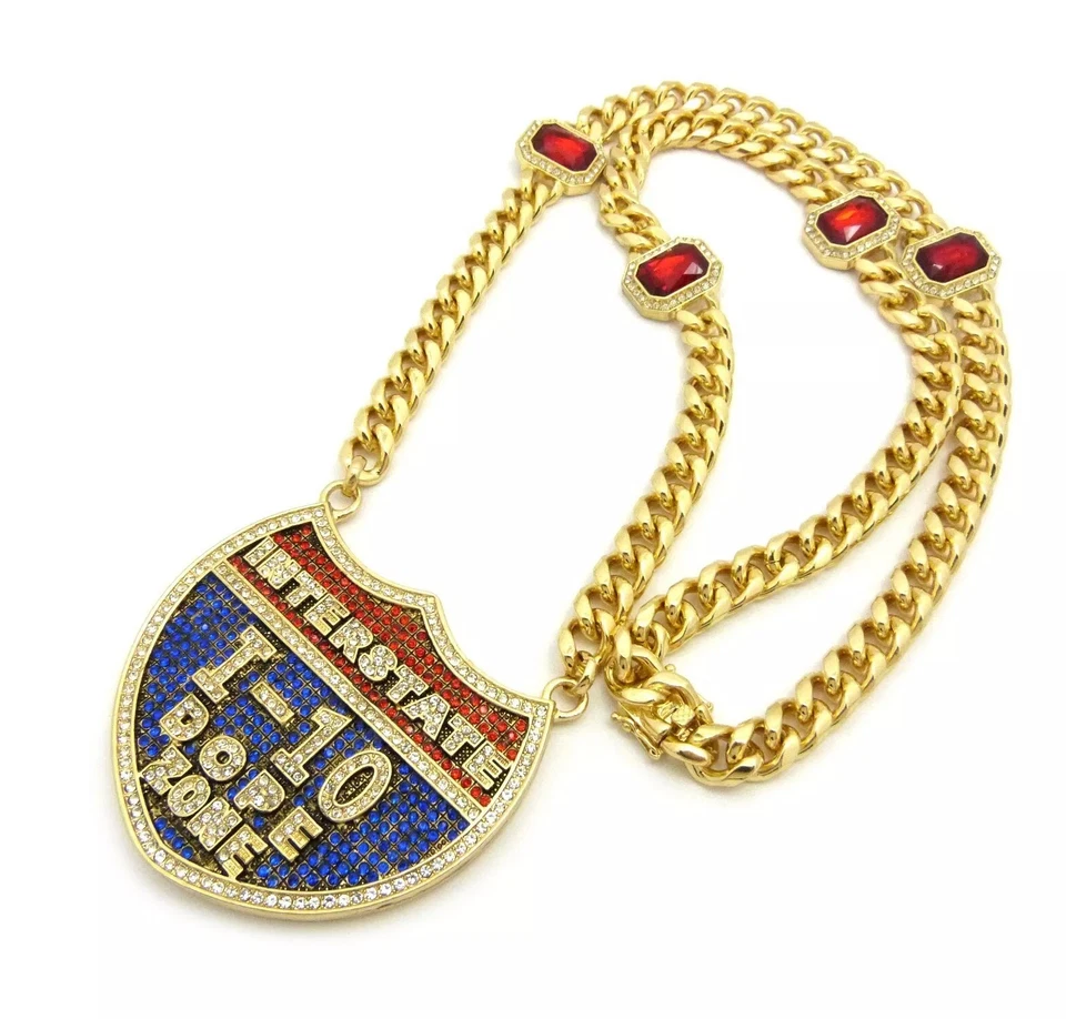 COLLAR CADENA CUBANA PIEDRA PRECIOSA ROJA 30" COLGANTE CIRCONITA CÚBICA ZONA DROGA I-10 ICE Foto 1 de 4