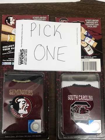Sports Sweatband Fan Arm Wrist.use as Can Cooler, Pick Seminoles or Gamecocks Cover