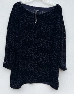 Camicetta Eileen Fisher velluto burnout seta top donna XL blu scuro nuova senza etichette - Foto 1 di 9