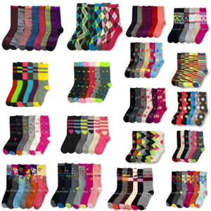 6 pairs Women's Crew Socks Mixed Design Colors Snow Elk Winter Zig Zag Love Lots - Picture 1 of 12