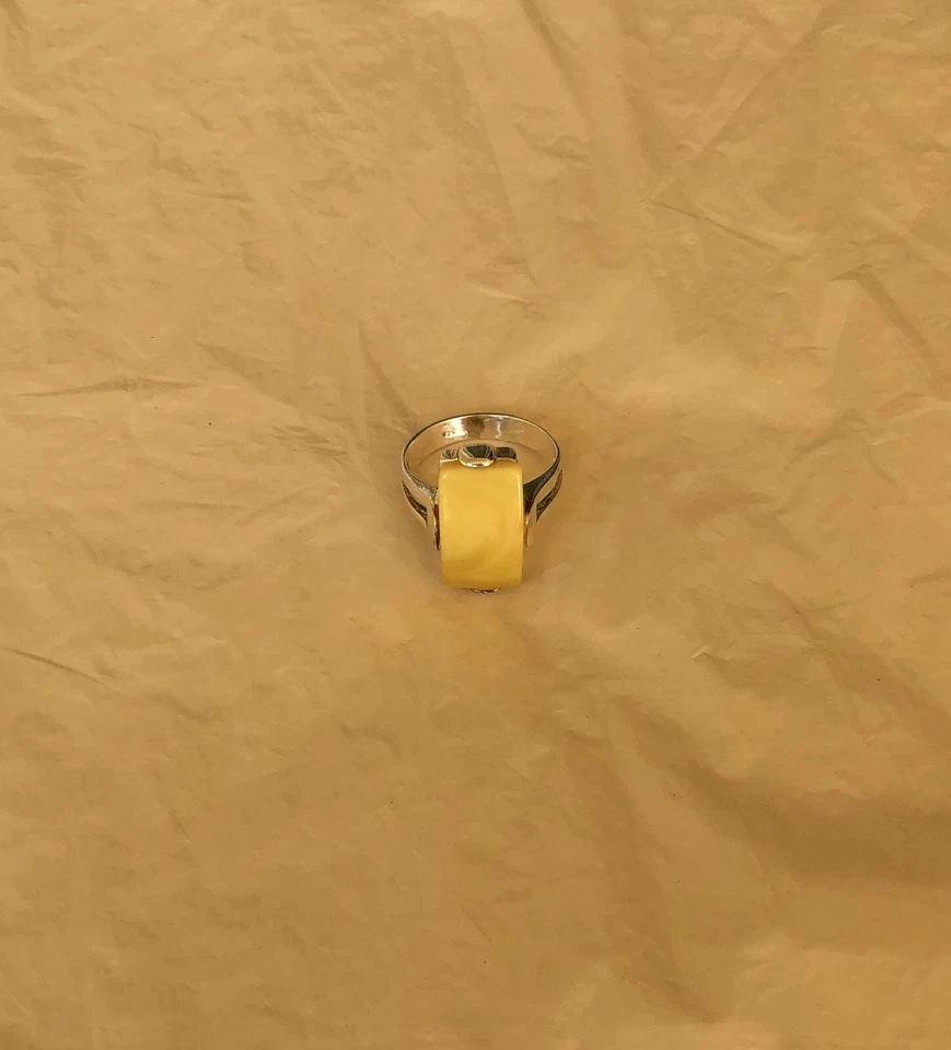 BALTIC GREEN BUTTERSCOTCH or HONEY AMBER & STERLING SILVER HANDMADE MODERN RING - Image 1 of 1