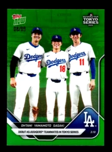 2025 Topps NOW Tokyo Series #7 Shohei Ohtani/Yamamoto/Sasaki GREEN #/99 Dodgers - Bild 1 von 2