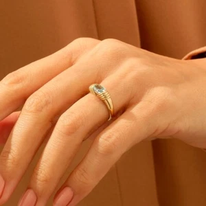 0.25 - 0.50 Ct Aquamarine Prong Ring 10k Solid Yellow Gold - Picture 1 of 4