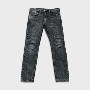 Levi's 512 Jeans Men 34x30 Black Slim Taper Leg Dark Wash Distressed Stretch - Picture 1 of 14