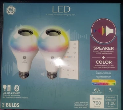 LED+ Speaker LED Light Bulb, Color Changing, 60 Watt, A21 Bulbs, Medium Base,2pk - Image 1 of 2