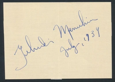 Yehudi Menuhin - 1934 Blue Fountain Pen Signature on Beige Sheet - Autograph - Image 1 of 4