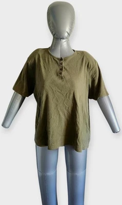 Женская футболка Jennifer Moore Henley XL зеленая с коротким рукавом 100% хлопок  - Изображение 1 из 4