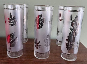 Juego de 6 vasos esmerilados vintage años 50 LIbbey Barware hoja de plata MCM - Imagen 1 de 6