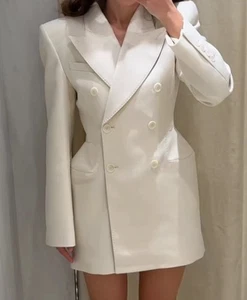 ZARA DOUBLE-BREASTED BLAZER WITH SHOULDER PADS ECRU NEW SS25 XS-L 2491/677 - Picture 1 of 7