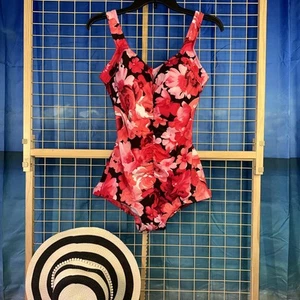 Maxine Of Hollywood Swimsuit 12 One Piece Slimming Tummy Control Ruched Floral - Picture 1 of 19
