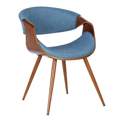Butterfly Mid-Century Dining Chair in Walnut Finish and Blue Fabric - Image 1 of 4