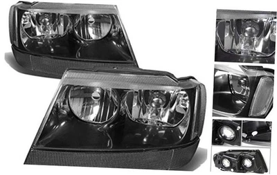 Conjunto de faros negros transparentes de repuesto para Jeep Grand Cherokee 1999-2004 Foto 1 de 4