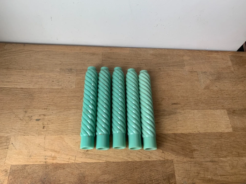 5 anciennes fausses bougies en opaline verte torsadée, lustrerie très ancienne - Photo 1/3