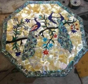 24" White Marble Table Top center Coffee Inlay mop peacock pietra dura decor - Picture 1 of 7