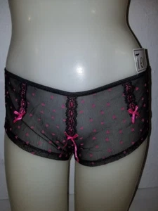 Teri Heart Sheer Booty Shorts Black with Pink Heart Panties Small NEW - Picture 1 of 3