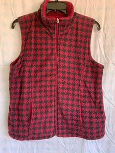 Womens Red and Black Polar Fleece Vest Reversible Houndstooth Size S Cozy Soft - Picture 1 of 6