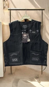 Men's DIAMOND PLATE Buffalo Leather Biker Moto Grunge Patches New Size 4x - Picture 1 of 5