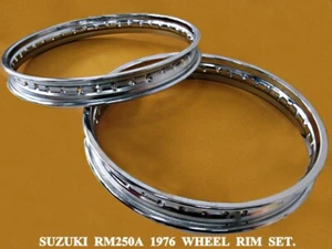 Fit SUZUKI RM250A 1976 FRONT & REAR CHROME WHEEL RIM SET 2PCS  [mi118] - Picture 1 of 5