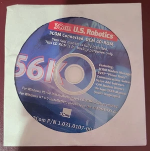 3Com U.S. Robotics 56K Modem Driver & Manual CD-ROM for Windows 95/98, NT 4.0 - Picture 1 of 1