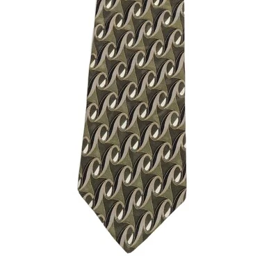 Corbata de seda Henry Grethel para hombre 60,5” verde negro gris corbata ancha de diseñador geométrico Foto 1 de 4