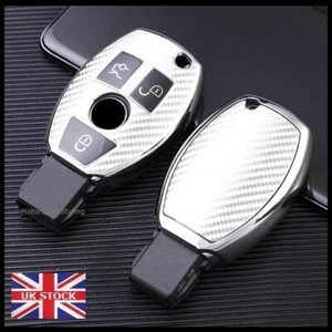 Silver Carbon Fibre Key Cover For Mercedes CLA CLS SLC GLA GLC GLE Button t70cf - Picture 1 of 5